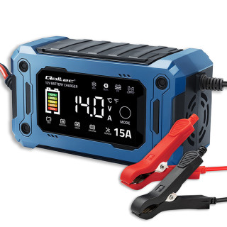 Qoltec Intelligent microprocessor charger 12V 15A | Rectifier with repair function and maintaining power supply during battery replacement | for AGM GEL LiFePO4 | LCD
