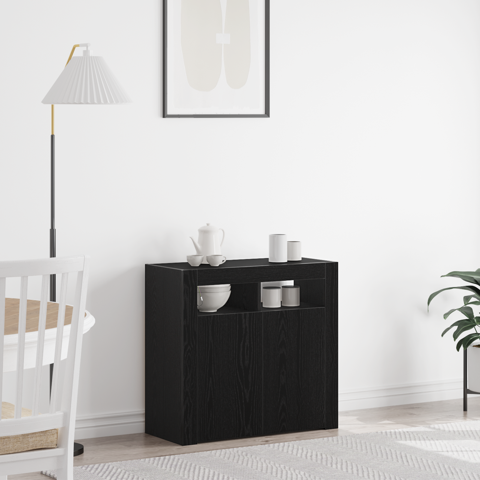 Тумба под ТВ с LED-подсветкой, Черный Дуб, 80x35x75 см, Обработанное Дерево