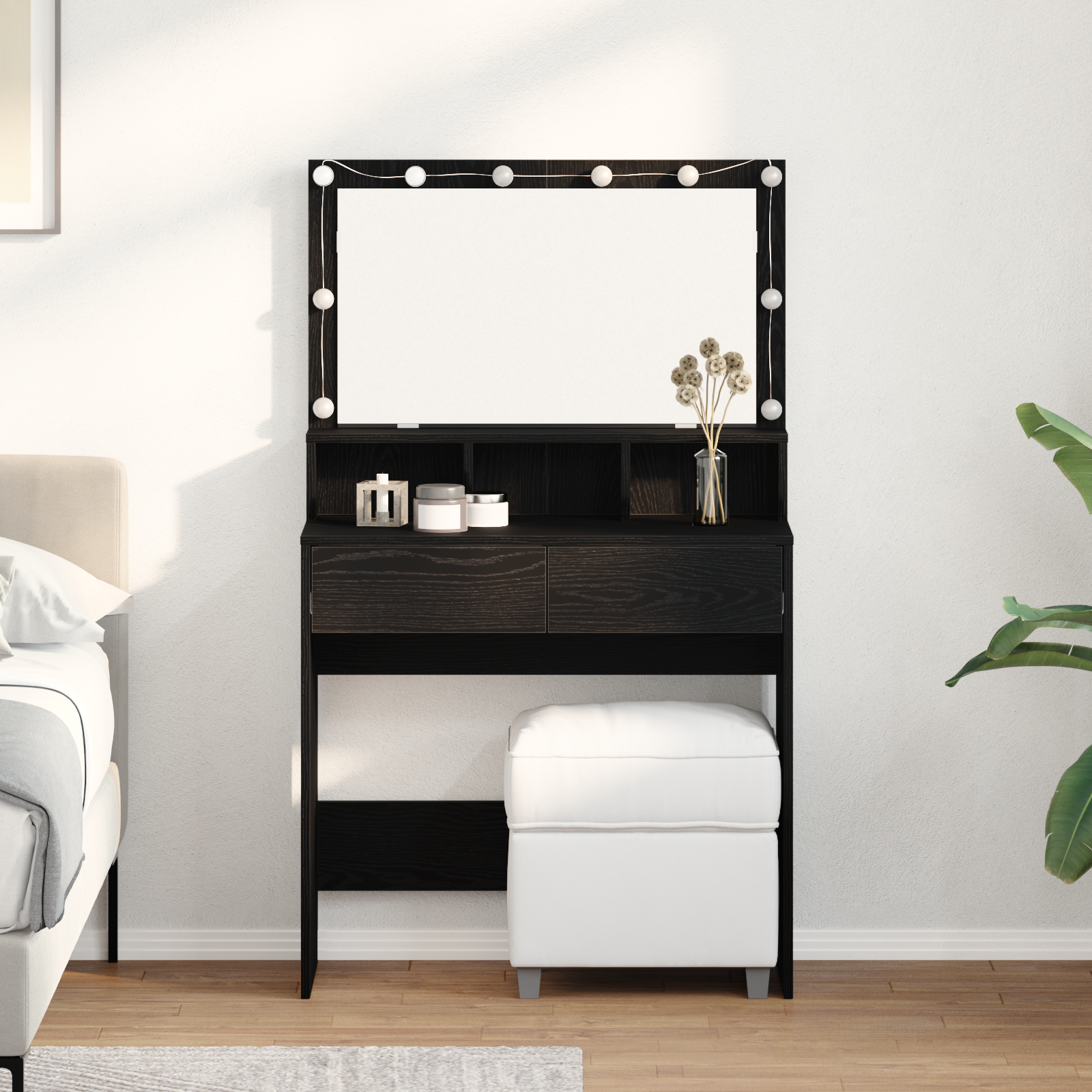 Musta tamme riietumislaud puitlaastplaadist