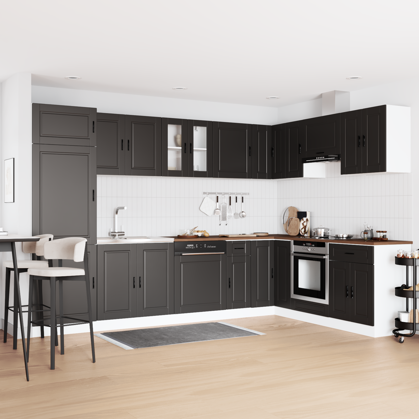 Valamu aluskapp Porto 2 pcs Must 80 x 46 x 84.5 cm Tehispuit