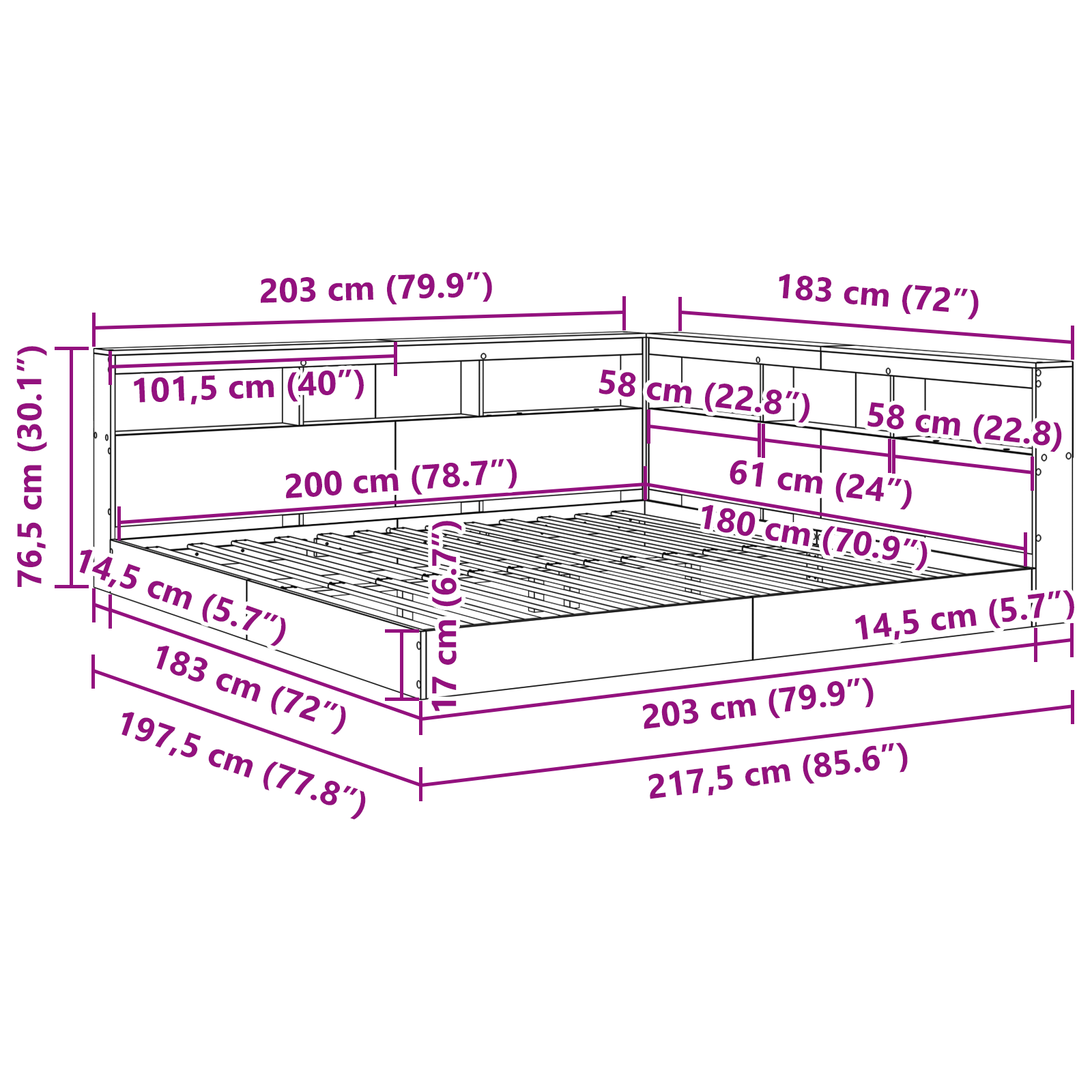 Raamatukapitsee voodi peaga Hall Sonoma 180 x 200 cm Tehispuit