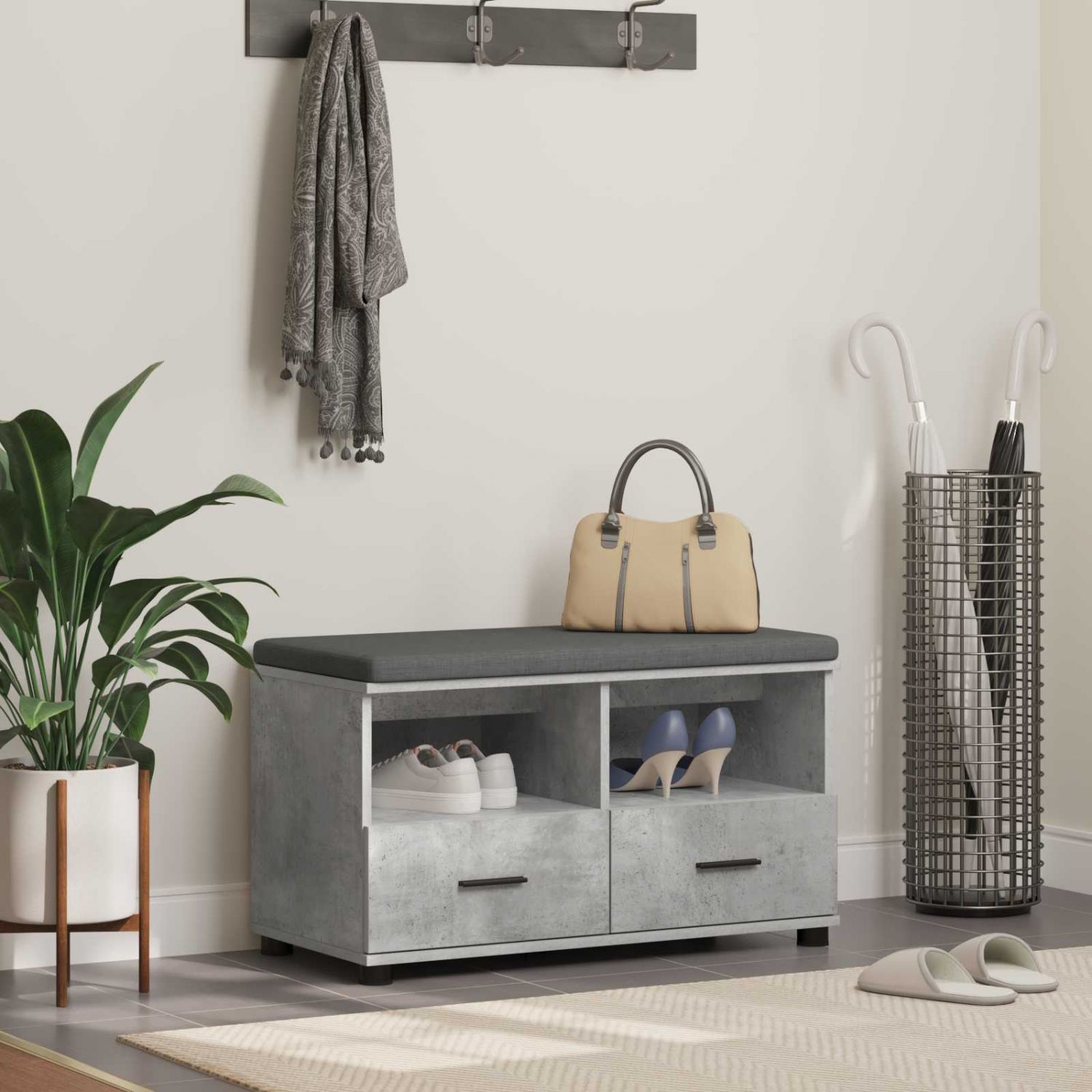 Hallipink padjaga sahtliga Betoonhall 80 x 38 x 46 cm