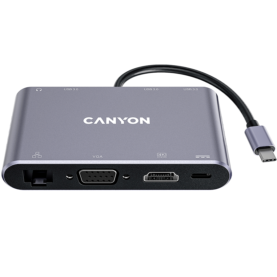 CANYON hub DS-14 8-в-1 4K USB-C Темно-серый