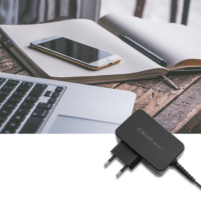 Qoltec Charger | 65W | 5-20V | 3-3.25A | USB type C | PD | Laptop | Smartfon | Black