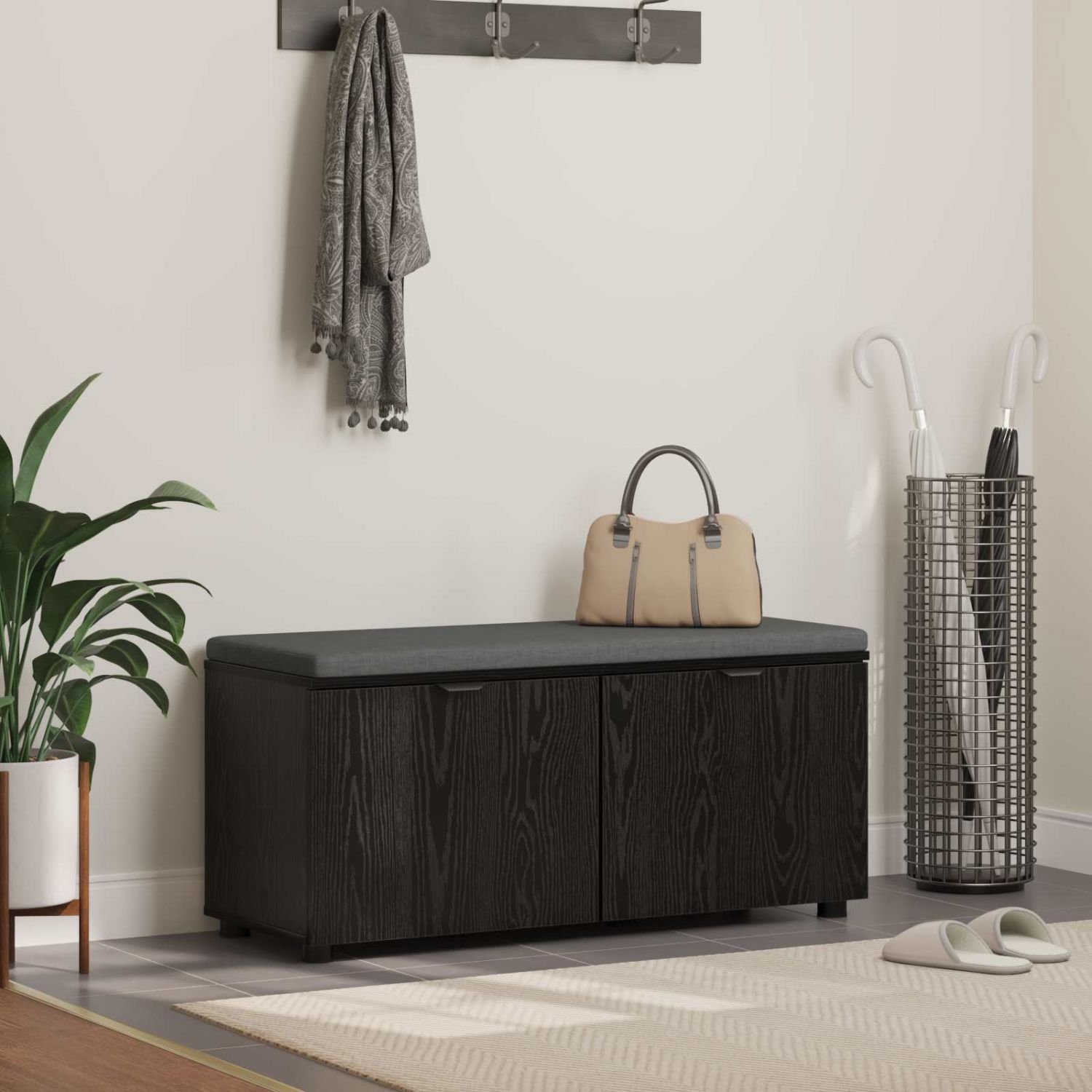 Hallipink padjaga ladustamisega Must tamm 100 x 38 x 46 cm