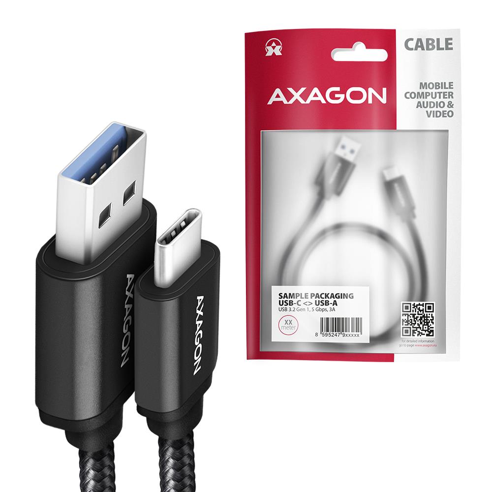 Кабель USB-C на USB 3.2 AXAGON BUCM3-AM15AB, 1.5м, черный