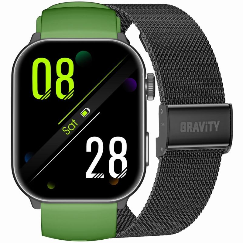 Men's Smartwatch GRAVITY GT28-4 Strap + Bracelet Green Black