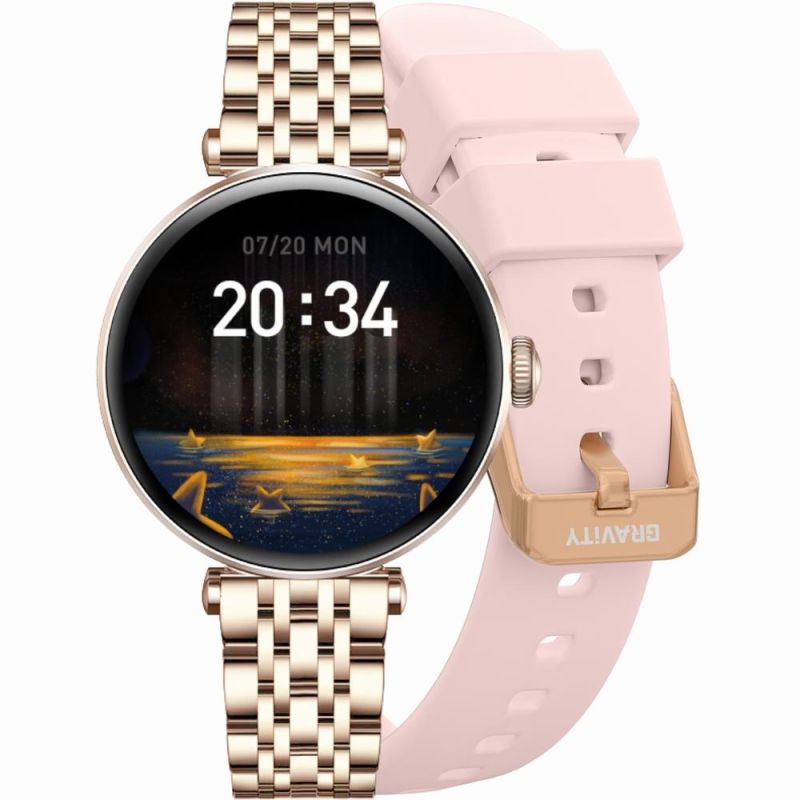 Smartwatch Gravity Rose Gold Silver Pink 2 Straps GT26-4
