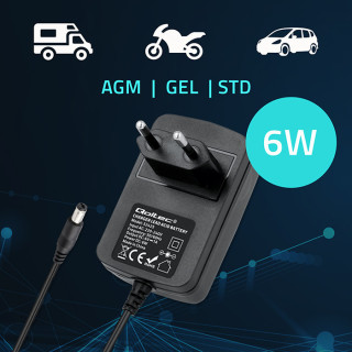 Qoltec Automatic charger for AGM GEL STD 6V battery | 1A | Rectifier with LED indicator