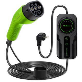 Qoltec Mobile charger for EV 2-in-1 Type2 with regulation | SCHUKO | 3.5kW | 230V | LCD | Portable | Wallbox | 5m