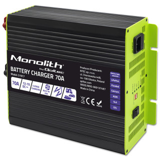 Qoltec Smart Monolith charger for LiFePO4 AGM GEL SLA batteries | 70A | 12V | Fast charging