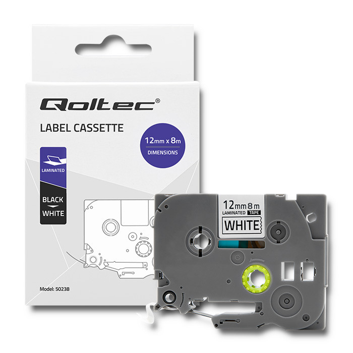 Qoltec Tape for BROTHER TZe-231 | 12mm x 8m | White / Black overprint