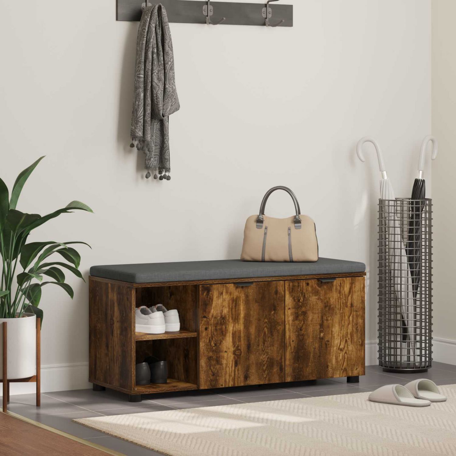 Hallipink padjaga Suitsetatud tamm 100 x 38 x 46 cm