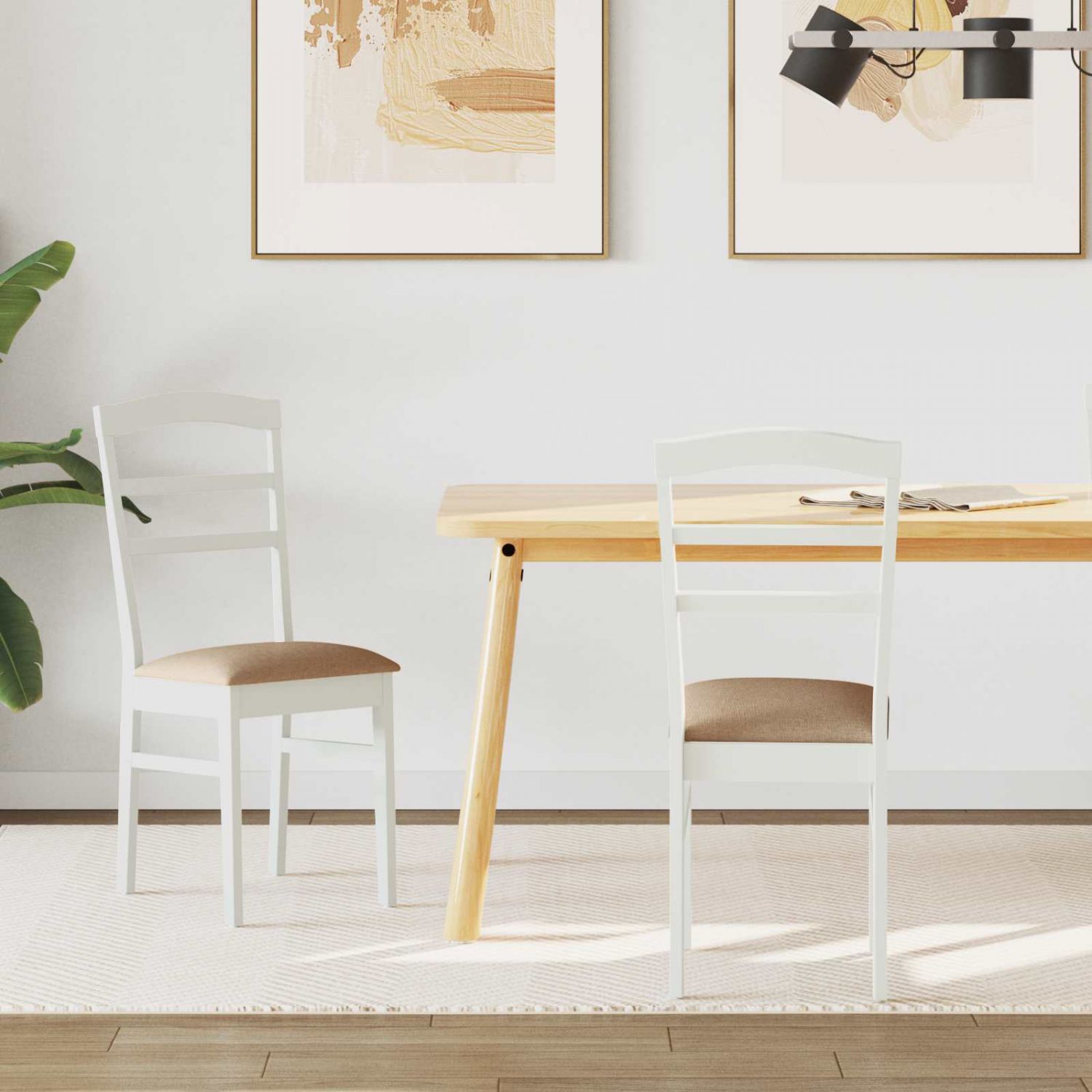 Söögitool 2 pcs Valge ja pruun Paks Kautsukipuit