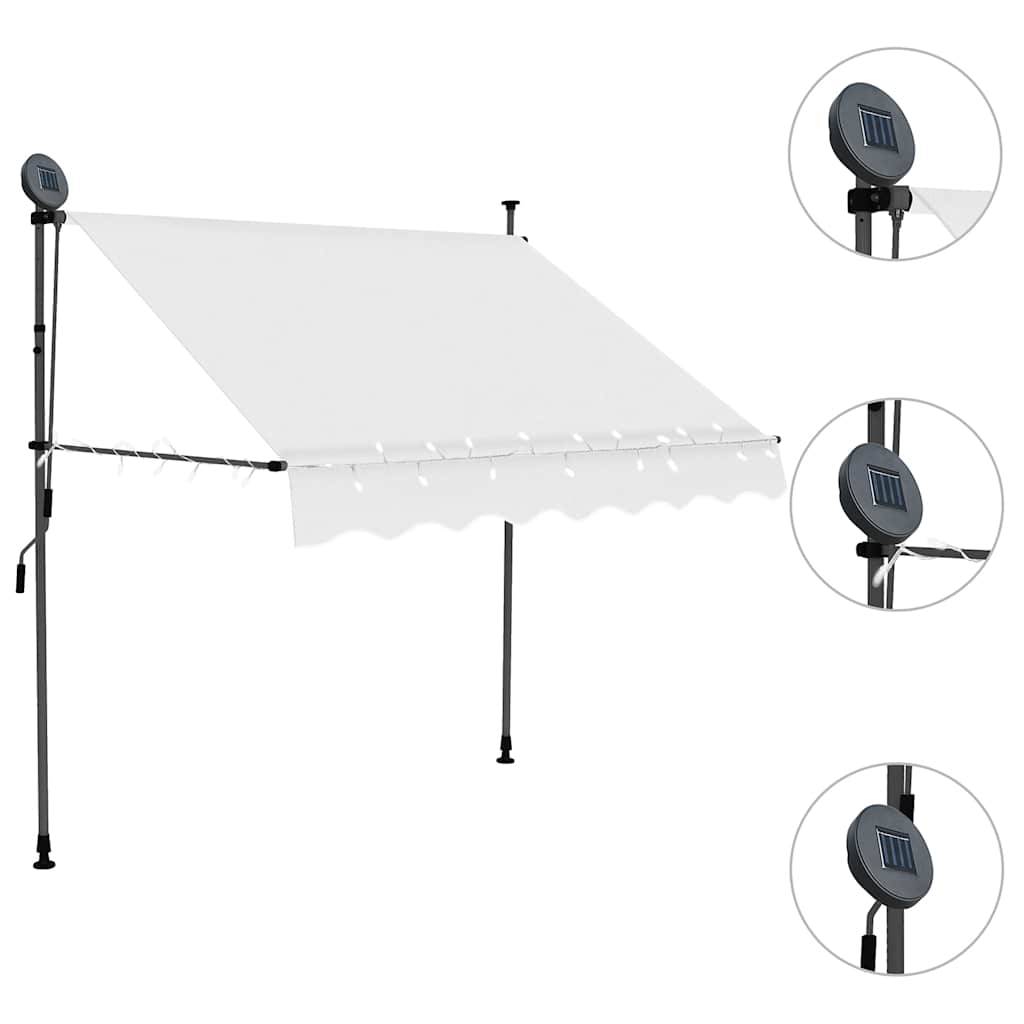 käsitsi sissetõmmatav varikatus, LED, 150 cm, kreemjasvalge