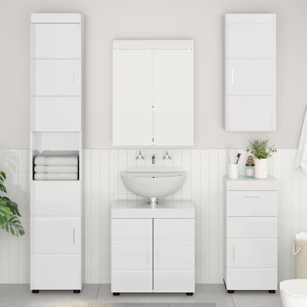 Vannitoa seinakapp TULUM Kergelt läikiv valge 37 x 24,5 x 86 cm