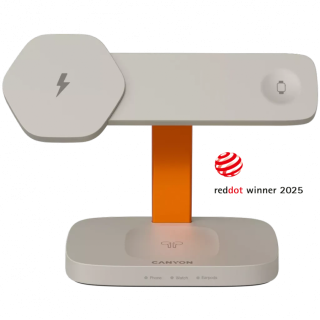 Беспроводная зарядная станция CANYON Hexagon 310 3-в-1 Светло-серый/Оранжевый