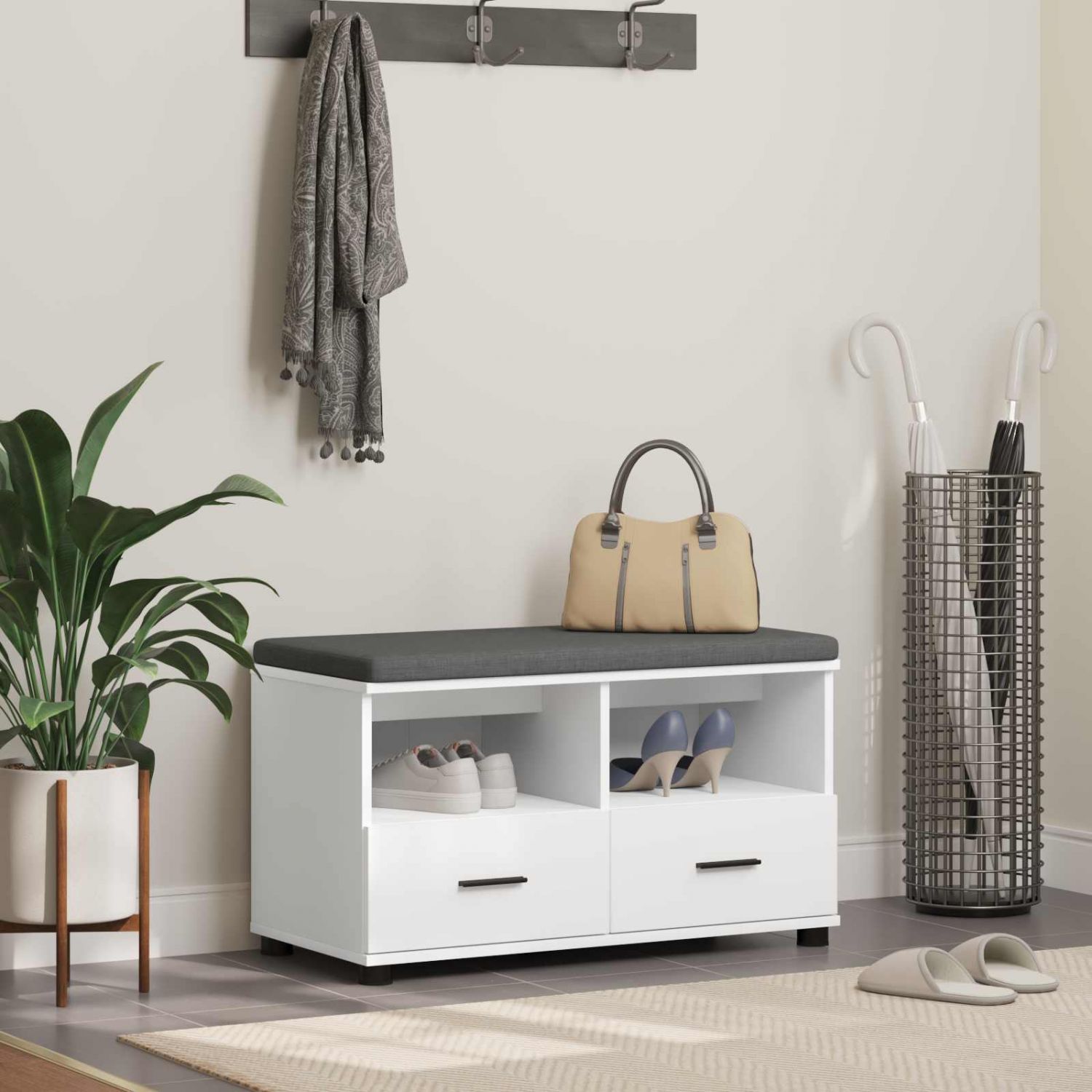 Hallipink Valge 80 x 38 x 46 cm Osakestest ja Polsterduse Kude