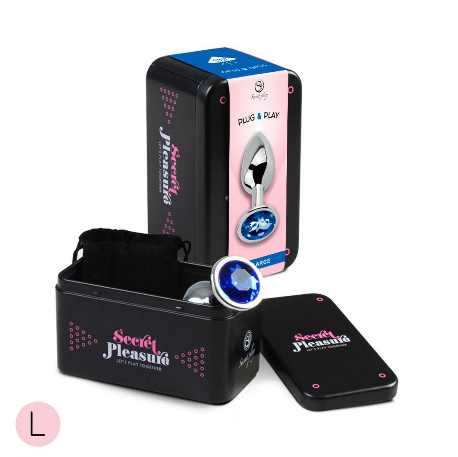 Синяя металлическая анальная пробка с драгоценным камнем, размер L