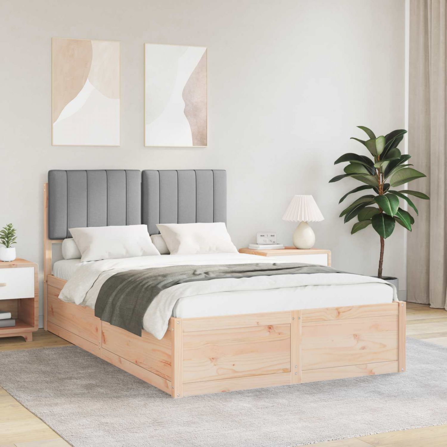 Voodiraam Pehme Peatoega peaga Helehall 120 x 200 cm Tahke mänd