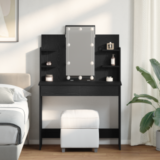 LED-valgustusega meigilaud, must liivapuu, 96x40x142 cm