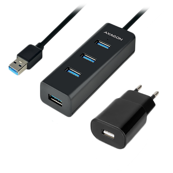AXAGON HUE-S2BP 4x USB3.0 Хаб для зарядки с кабелем 1.2м, зарядка MicroUSB, с адаптером питания