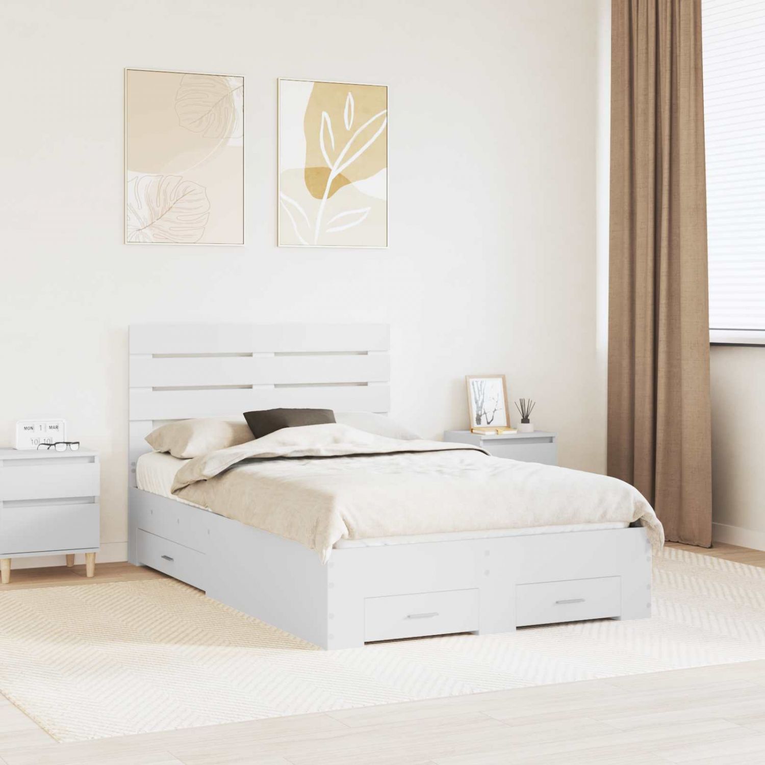 Voodi raam sahtliga peaga ladustamisega Tehispuit