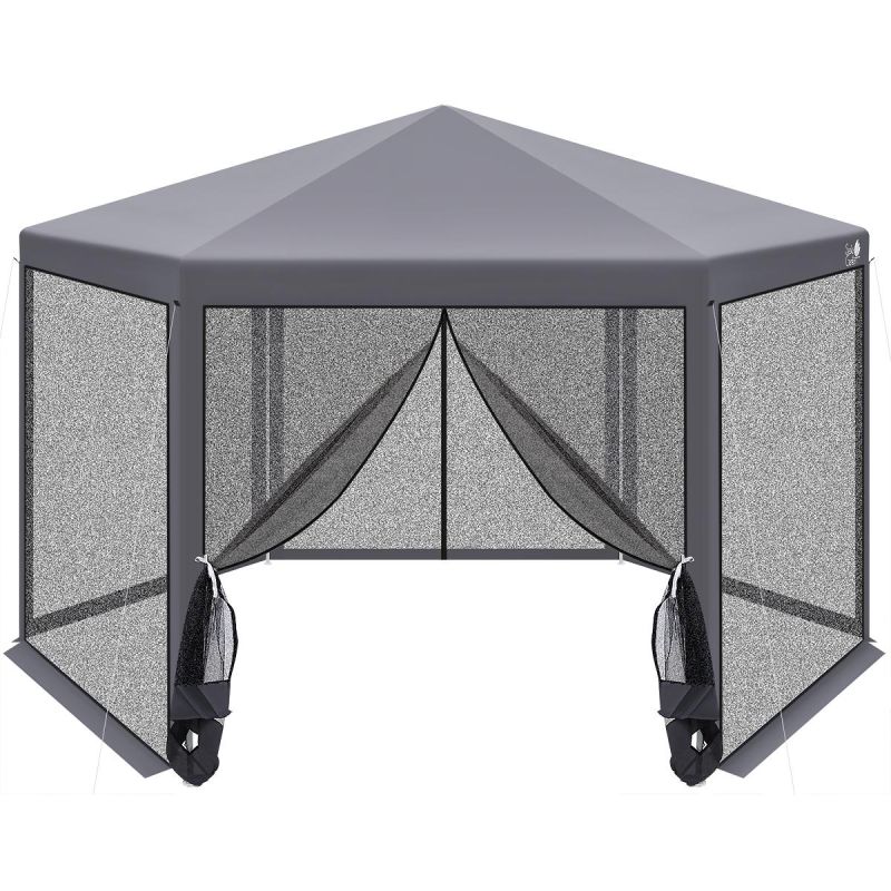 HEXAGONAL GARDEN PAVILION 2x2x2x2.5M WITH MOSQUITO NET, GRAY