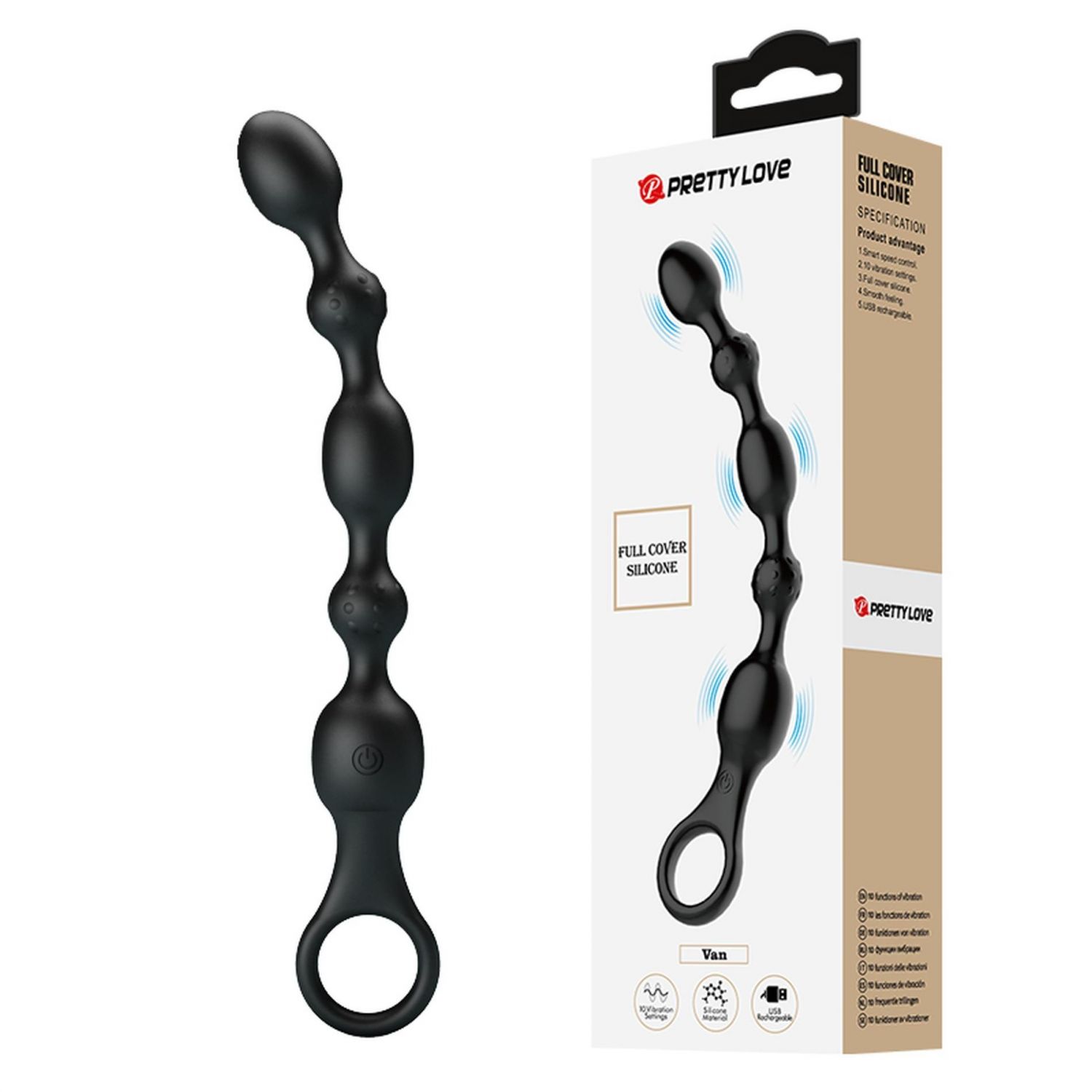 PRETTY LOVE - Van, 10 vibratsioonifunktsiooniga helmestega anaalvibraator