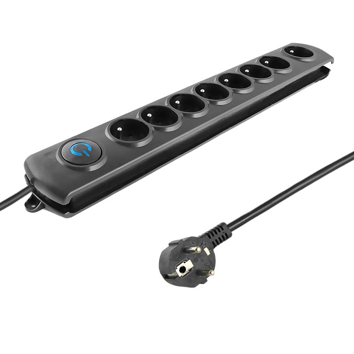 Qoltec Surge protector | 8 sockets | 3m | Black