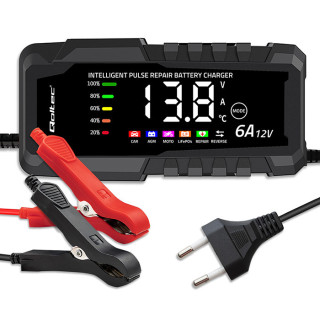 Qoltec Intelligent microprocessor charger 12V 6A | Rectifier with repair function for AGM GEL LiFePO4 battery | LCD