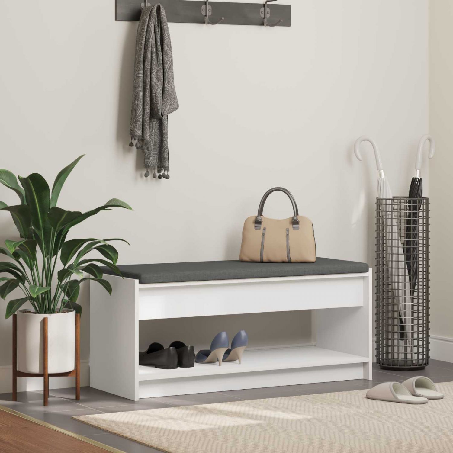 Hallipink padjaga riiuliga ladustamisega Valge 100 x 38 x 46 cm