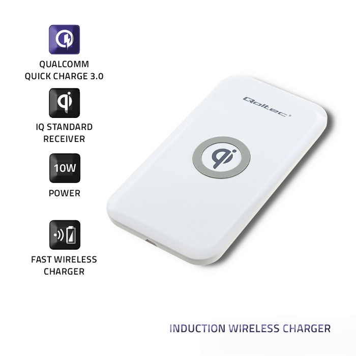 Qoltec Induction Wireless Charger | Qualcomm QuickCharge 3.0 | 10W | white