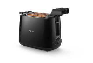 Philips Daily Collection Toaster HD2583/90, Plastic, 2-slot, bun warmer, sandwich rack, black
