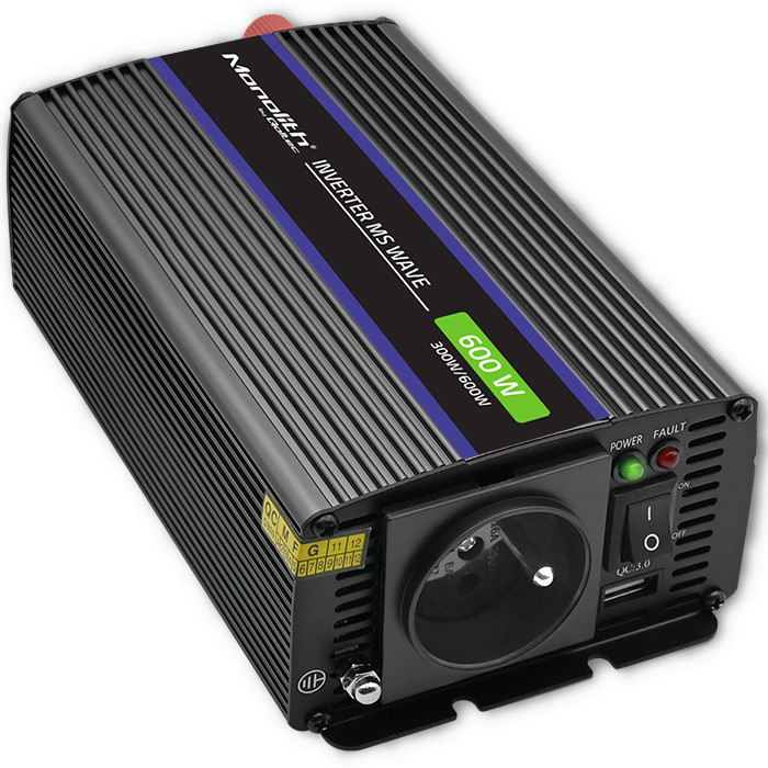 Qoltec Monolith voltage converter 600 MS Wave | 12V to 230V | 300/600W| USB