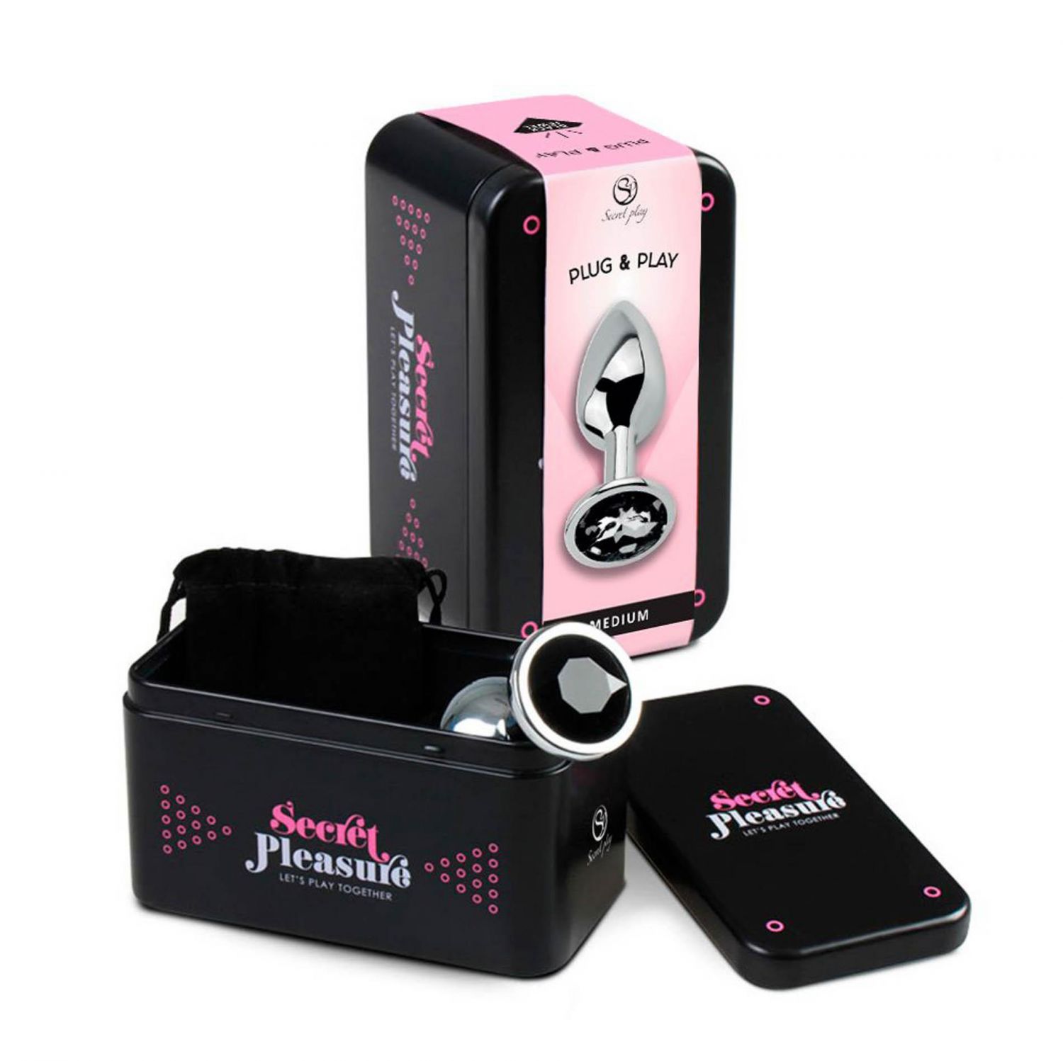 Черный металлический анальный плаг с кристаллом M