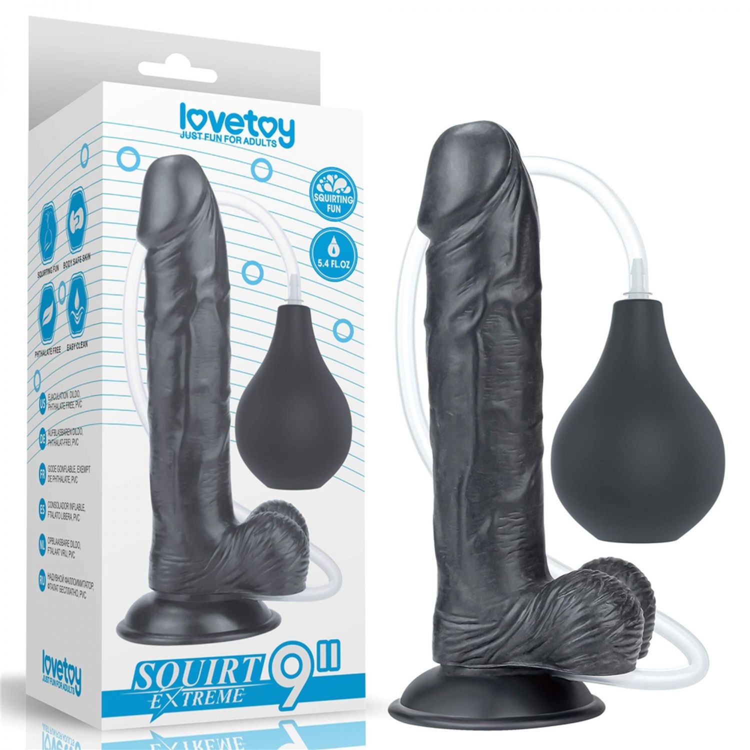 9-tolline Purskav Ekstreemne Dildo - Must