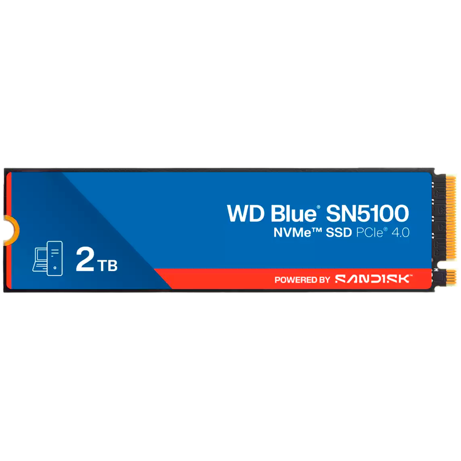 SSD WD Blue SN5100 2TB M.2 2280 PCIe Gen4 x4 NVMe QLC 3D, Read/Write: 7100/6700 MBps, IOPS 1000K/1300K, TBW: 900
