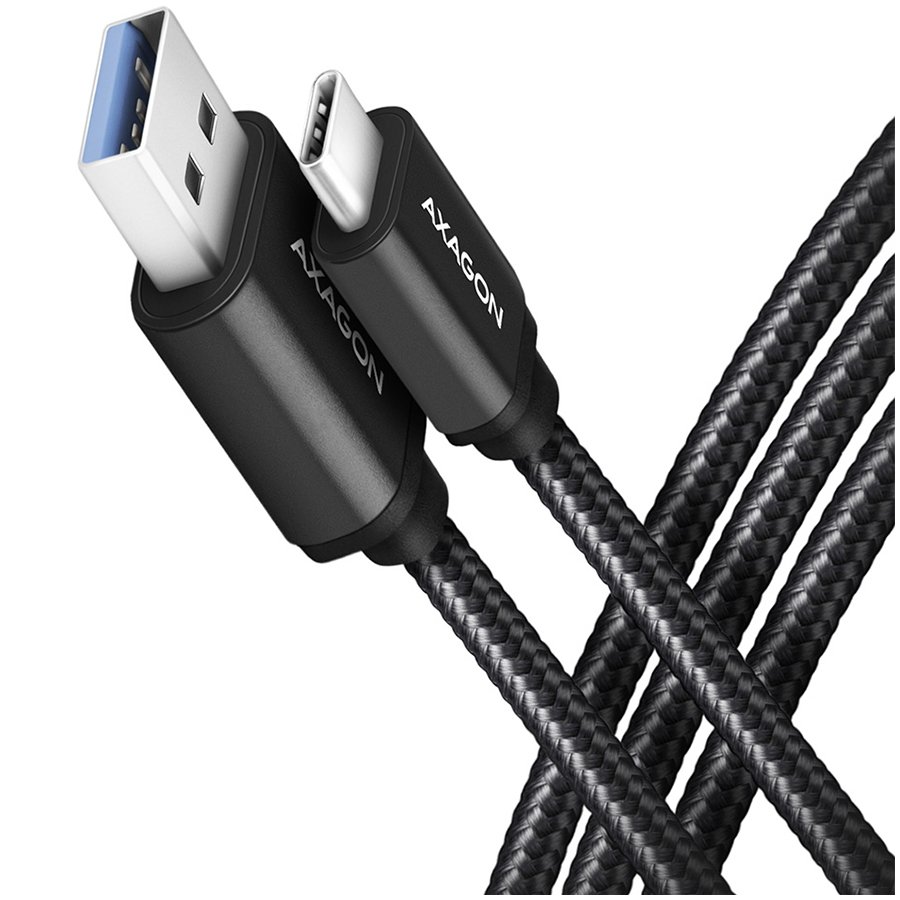Кабель USB 3.2 Gen1 Axagon для передачи данных и зарядки, длина 1.5 м, 3A, черный, оплетка