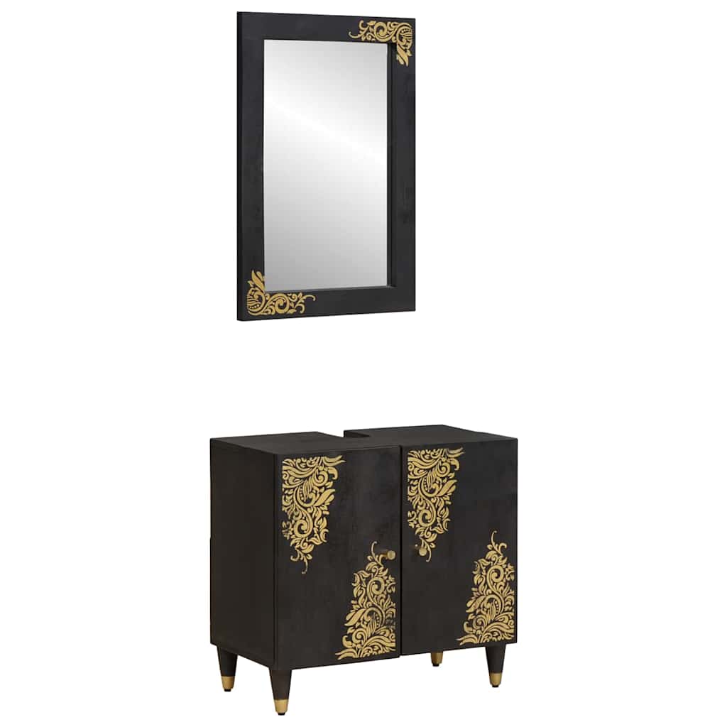 Vannitoa kapikomplekt ladustamisega 2 pcs Must Tugev mango puu