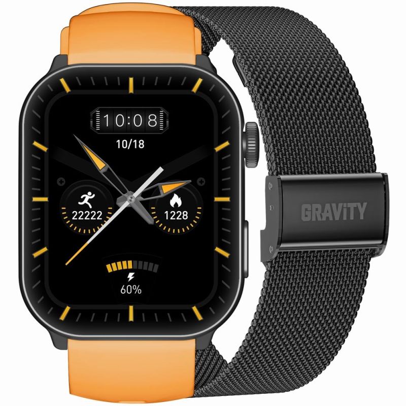 Men's Smartwatch GRAVITY GT28-2 Strap + Bracelet Orange Black
