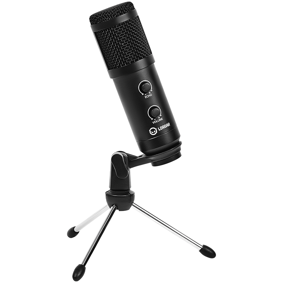 LORGAR Soner 313, Gaming Microphones, Black, USB condenser microphone with Volume Knob & Echo Kob, including 1x Microphone, 1 x 2.5M USB Cable, 1 x Tripod Stand, 1 x User Manual, body size: Φ47.4*158.2*48.1mm, weight: 243.0g