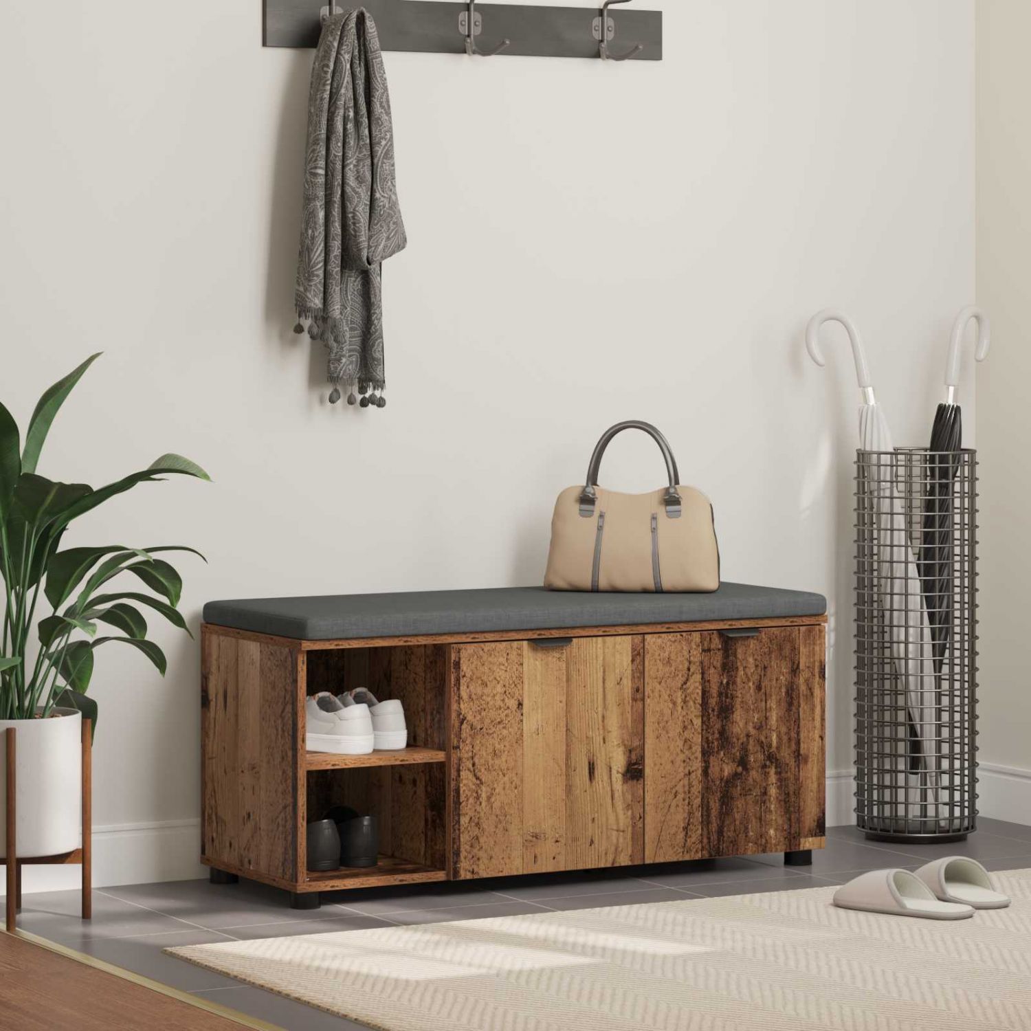 Hallipink padjaga Üksvärviline Vana puit 100 x 38 x 46 cm