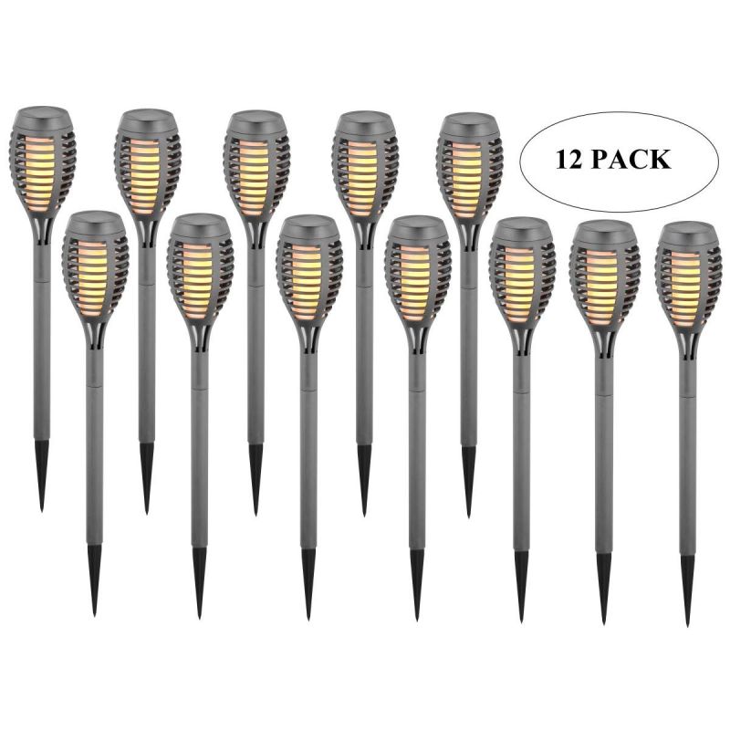 TORCH SOLAR LAMP DANCING FLAMES 12 LED SMD 7.5x7.5x46.5CM GRAY - 12pcs