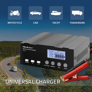 Qoltec Intelligent Microprocessor Charger 12V | 12.6V | 24V | Battery Charger with Repair Function for AGM, GEL, LiFePO4 Batteries | LCD
