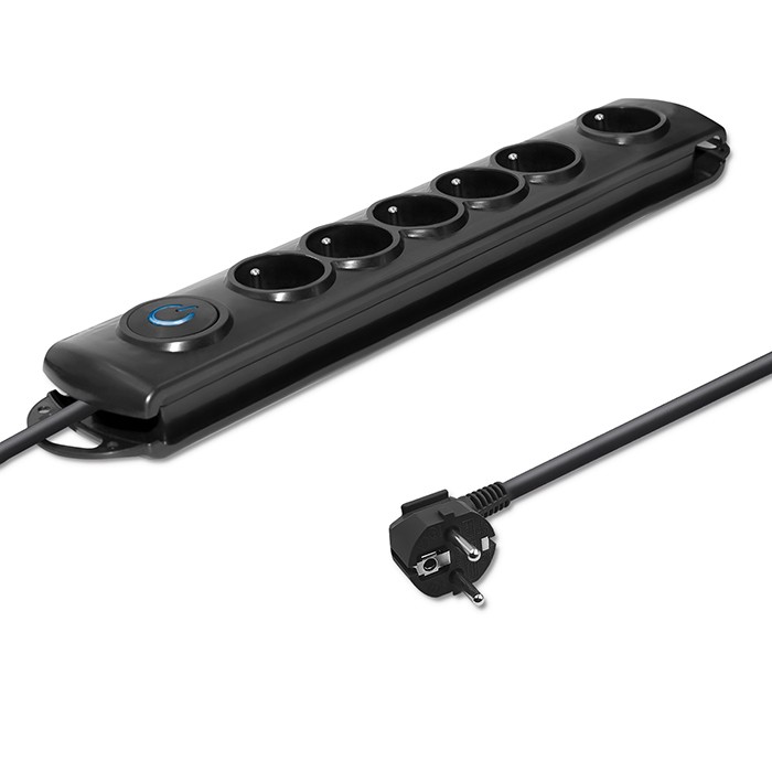 Qoltec Surge protector | 6 sockets | 5m | Black