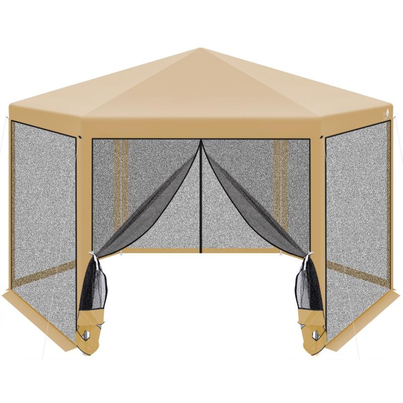HEXAGONAL GARDEN PAVILION 2x2x2x2.5M WITH MOSQUITO NET BEIGE