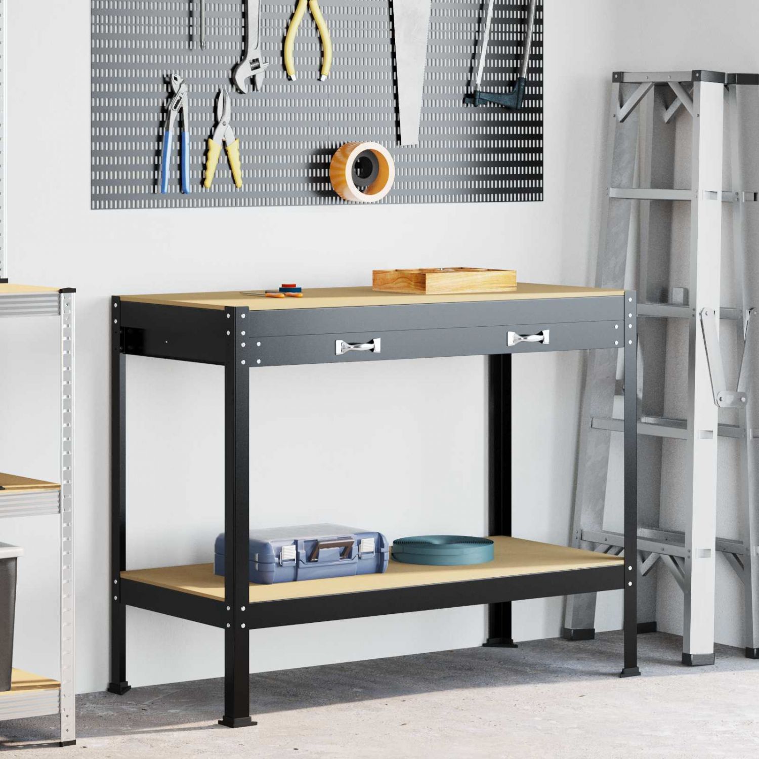 Töötoolid sahtliga riiuliga Must 81 x 41 x 145 cm Tehispuit