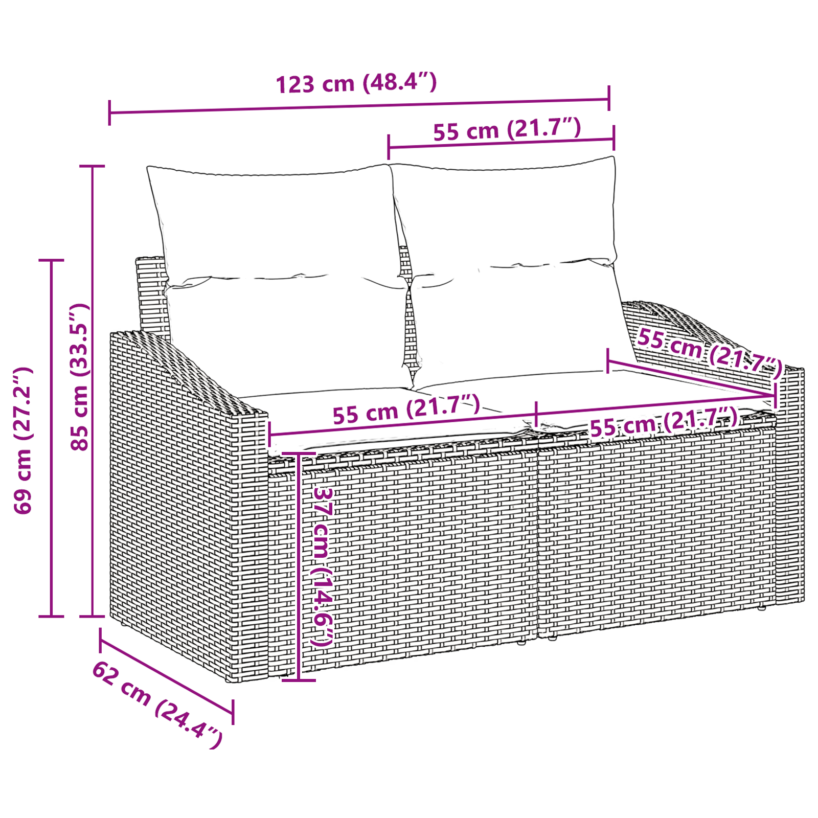 Aia Diivanikomplekt padjaga 10 pcs Hall 110 x 55 x 71 cm