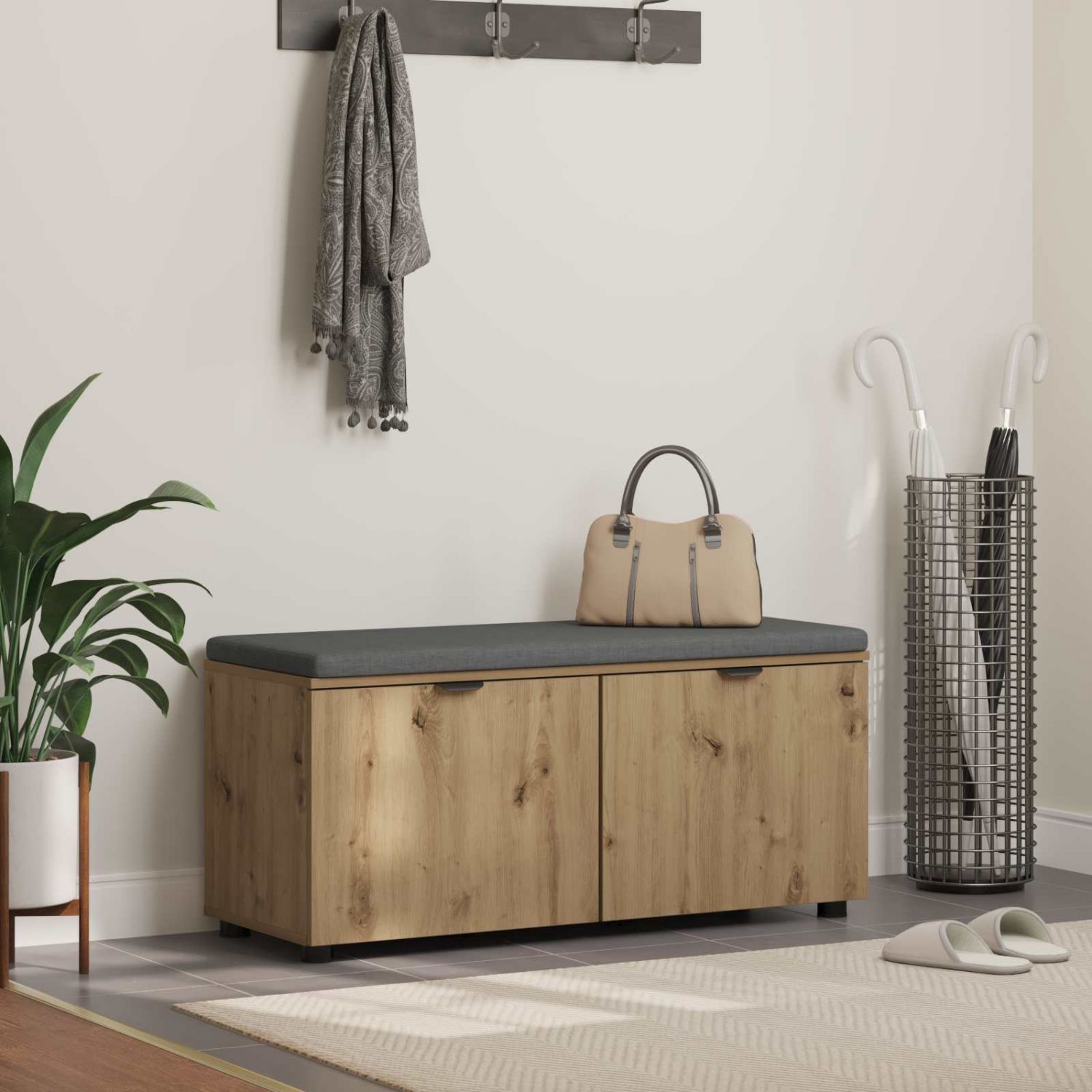 Hallipink padjaga ladustamisega Käsitööpuu 100 x 38 x 46 cm